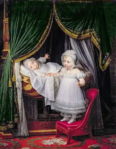 Hersent, Louis: Henri-Charles-Ferdinand of Artois (1820-83) Duke of Bordeaux and his Sister Louise-Marie-Therese of Artois (1819-64) at the Tuileries