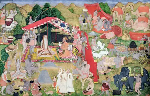 Indian school (18th century): MS E-14 Tribal Leaders rencontrant des ermites, d
