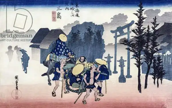 Hiroshige, Ando or Utagawa: Niebla matinal en Mishima, de la serie "53 estaciones del Tokaido", 1834-35