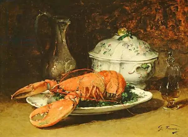 Fouace, Guillaume Romain: Still Life with a Lobster and a Soup Tureen
