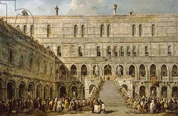 Guardi, Francesco: The Coronation of the Doge of Venice on the Scala dei Giganti of the Palazzo Ducale, 1766-70