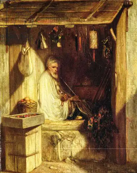 Decamps, Alexandre Gabriel: Turkish Merchant Smoking in his Shop