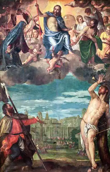 Veronese, Paolo: Christ Arresting the Plague with the Prayers of the Virgin, St. Rocco and St. Sebastian