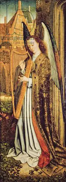Unknown: The Virgin and Child with Angels, right hand panel depicting an angel musician