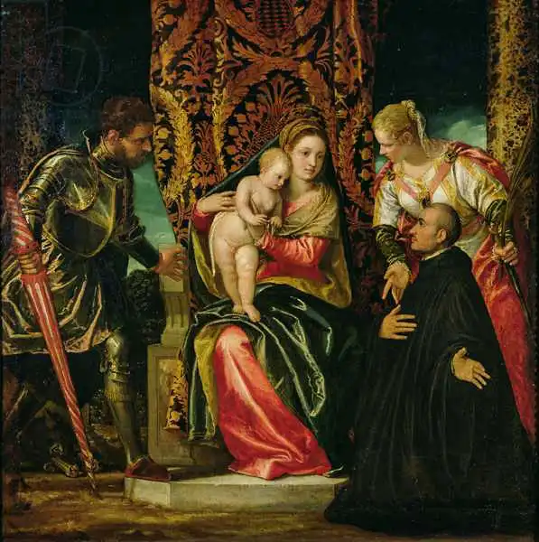 Veronese, Paolo: Virgin and Child between St. Justine and St. George, with a Benedictine monk