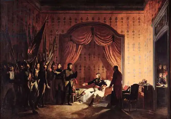 Roehn, Adolphe: Le général Bonaparte recevant a capturé les drapeaux austro-sardiniens à Millesimo après la bataille de Montenotte le 13 avril 1796