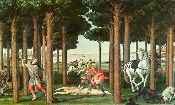 Botticelli, Sandro: Die Ausnutzung der verfolgten Frau: Szene II der Geschichte von Nastagio Degli Onesti