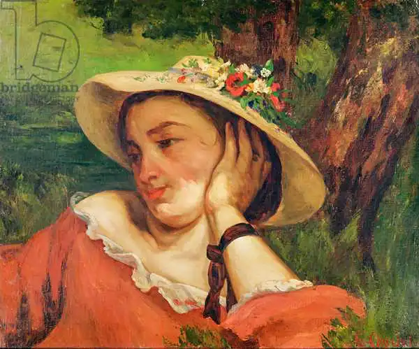 Courbet, Gustave: Woman in a Straw Hat with Flowers