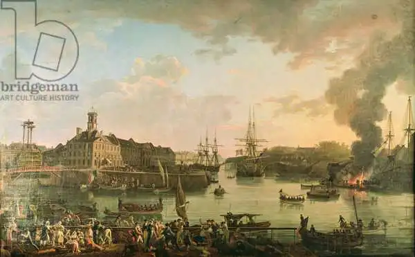 Hue, Jean-Francois: View of the port of Brest from the covered docks in 1795