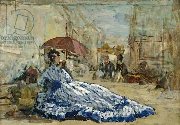 Boudin, Eugene Louis: Woman in a blue dress under a parasol