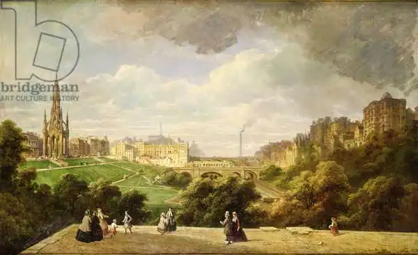 Ouvrie, Pierre Justin: View of Edinburgh, the Walter Scott Monument