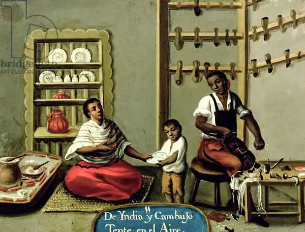 Mexican author 18. century: A Negro Man and his American Indian wife, from a series on mixed marriages in Mexico