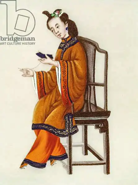 Chinese school (18th century): A Chinese Woman darning, Qianlong Period (1736-96)