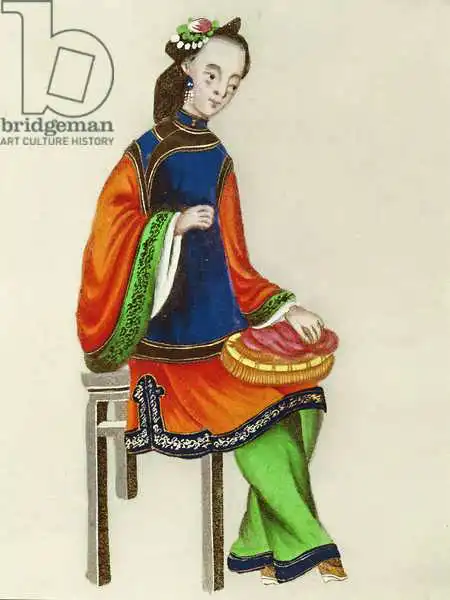 Chinese school (18th century): A Chinese Woman darning, Qianlong Period (1736-96)