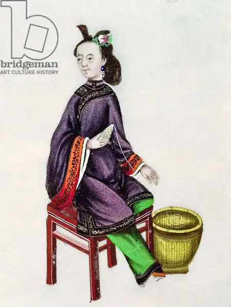 Chinese school (18th century): A Chinese Woman making a bobbin, Qianlong Period (1736-96)
