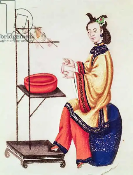 Chinese school (18th century): A Chinese Woman making a bobbin, Qianlong Period (1736-96)