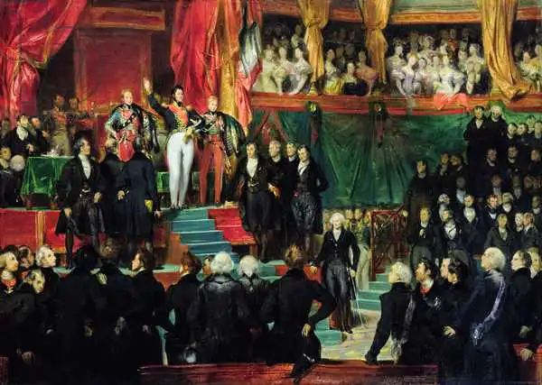 Deveria, Eugene: Louis-Philippe (1773-1850) is sworn in as king before the Chamber of Deputies, 9th August 1830
