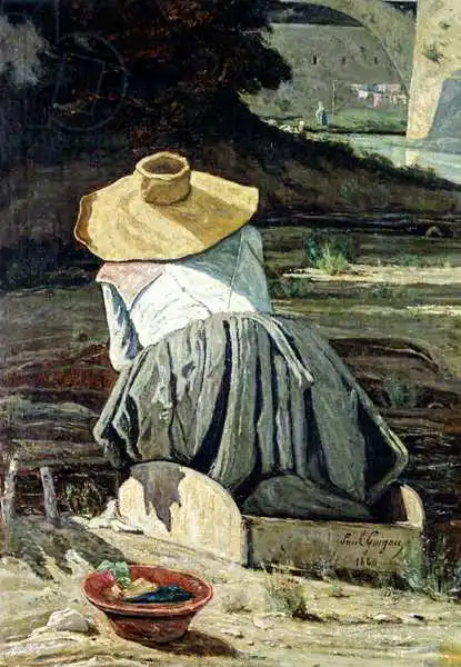 Guigou, Paul Camille: Washerwoman by the River