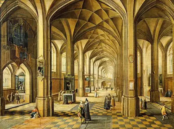 Steenwyck, Hendrick, the younger: Interior of a Gothic style church with three naves
