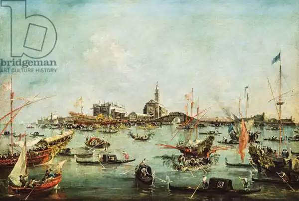 Guardi, Francesco: The Doge on the Bucentaur in front of San NicolA2 del Lido, on Ascension Day, c.1766-70