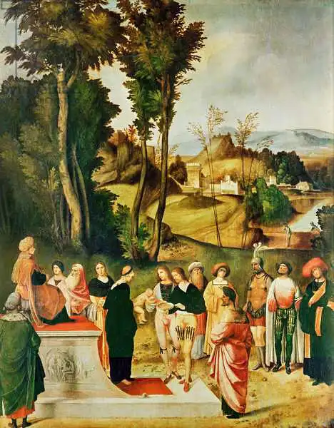 Giorgione: Moses being tested by the Pharaoh, c.1502-05