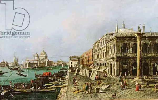 Marieschi, Michele: View of the Molo in front of Palazzo della Zecca, with Santa Maria della Salute in the background, Venice