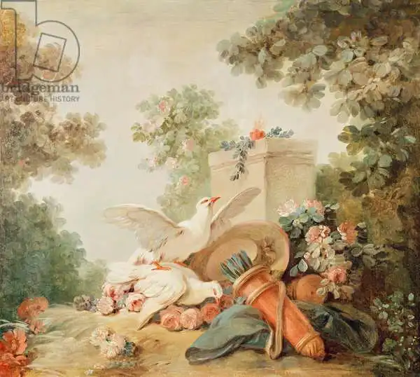 Huet, Jean-Baptiste: Salon of the Print-maker Gilles Demarteau, above the door: doves, a quiver and a straw hat
