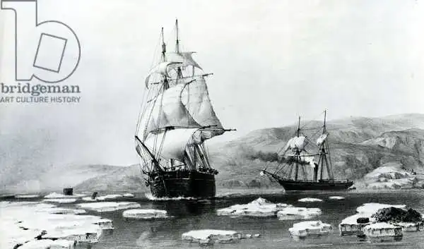 English school (19th century): La HMS Assistance e la Pioneer escono dai quartieri invernali nel 1854