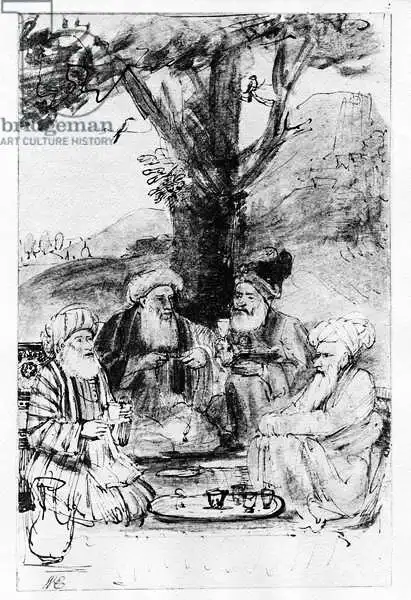Rembrandt, van Rijn: Quatre orientaux assis sous un arbre