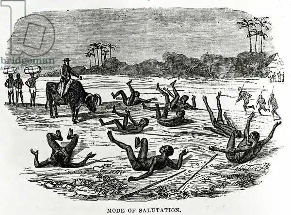 English school (19th century): Mode of Salutation, illustration from 