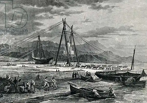 English school (19th century): Embarkation of a Block of Marble: Avenza, 19th Century