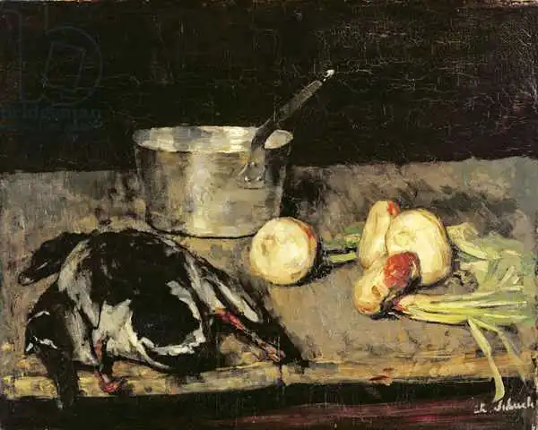 Schuch, Carl: Nature morte avec casserole et canard sauvage