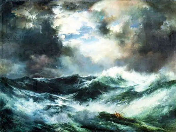 Moran, Thomas: Moonlit Shipwreck at Sea