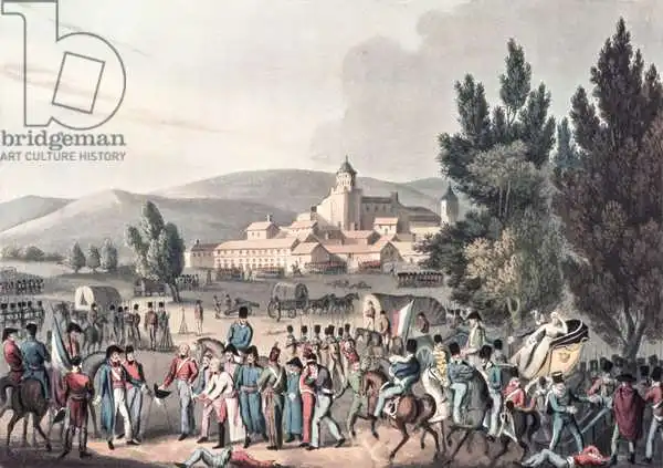 Heath, William: Battle of Vittoria, 1813, Bringing in the Prisoners, etched by I. Clarke, aquatinted by M. DuBourg