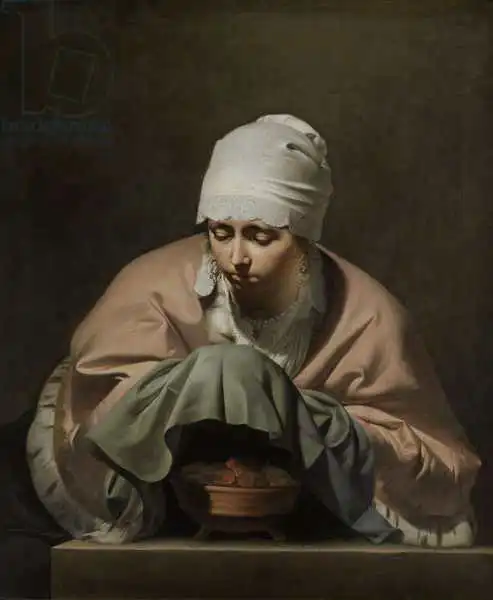 Everdingen, Caesar van: A Young Woman Warming her Hands over a Brazier, an Allegory of Winter, c.1644-8