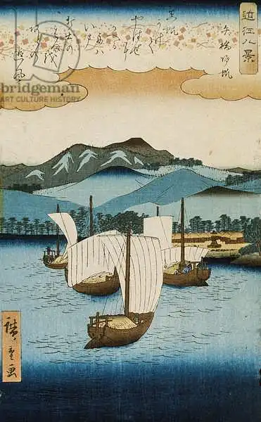 Hiroshige, Ando or Utagawa: Returning Sails at Yabase from the series Eight Views of Omi, c.1855-8