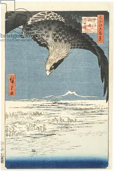 Hiroshige, Ando or Utagawa: Susaki y la llanura de JA?mantsubo cerca de Fukagawa de la serie Cien vistas famosas de Edo