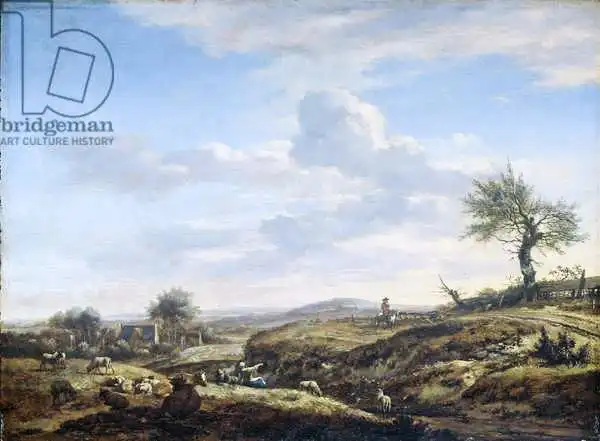 Velde, Adriaen van de: Hilly Landscape with a High Road, 1660-70