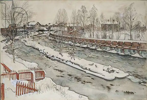 Larsson, Carl: Die Holzschacht, Winterszene, aus der A Home -Serie