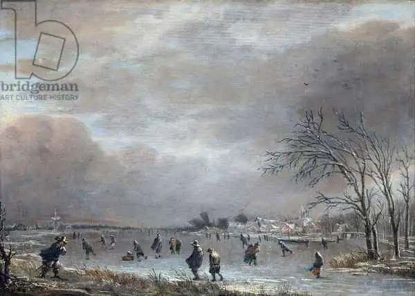 Neer, van der Aert: Winter Landscape with Skaters on a Frozen River