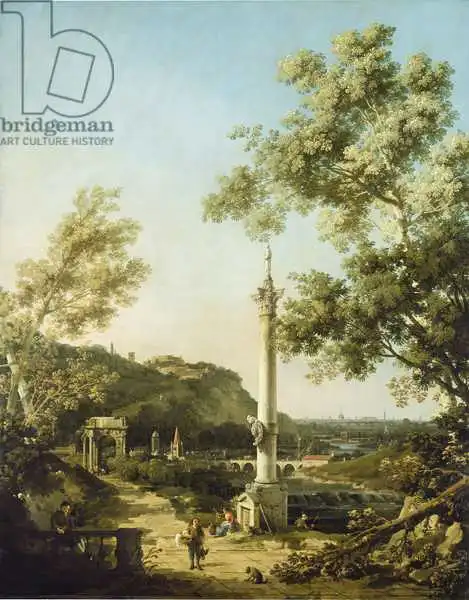 Canaletto, Giovanni: English Landscape Capriccio with a Column