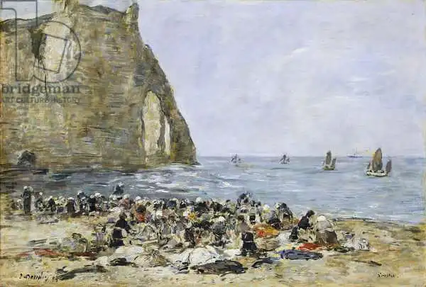 Boudin, Eugene Louis: Washerwomen on the beach of Etretat