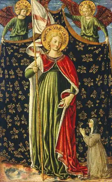 Gozzoli, Benozzo di Lese di Sandro: Saint Ursula with Two Angels and Donor, c.1455-60