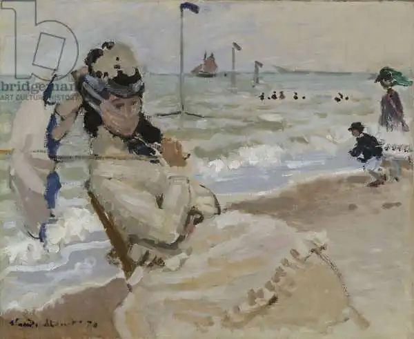 Monet, Claude: Camille on the Beach in Trouville