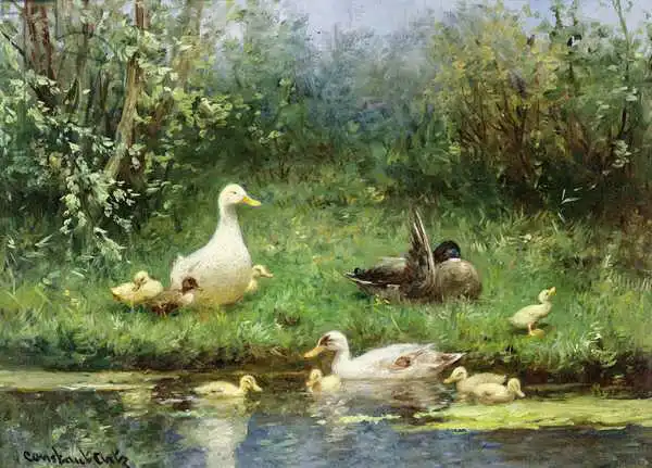 Artz, David Adolph Constant: Ducks on a riverbank