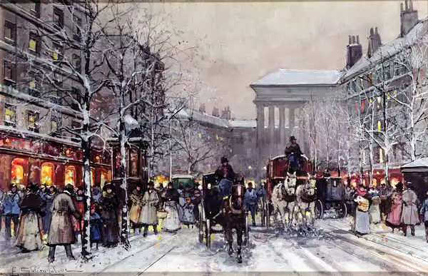 Galien-Laloue, Eugene: A Parisian winter scene