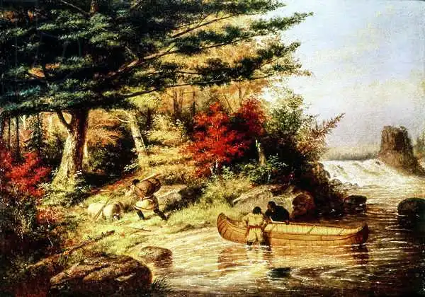 Krieghoff, Cornelius: Indians transporting furs through the Canadian wilderness