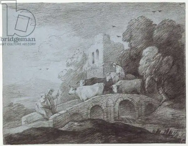 Gainsborough, Thomas: Wooded Landscape with Herdsman Driving Cattle