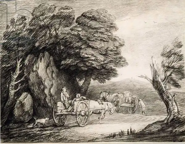 Gainsborough, Thomas: Wooded Landscape with Carts and Figures