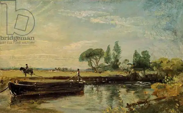Constable, John: Barge below Flatford Lock